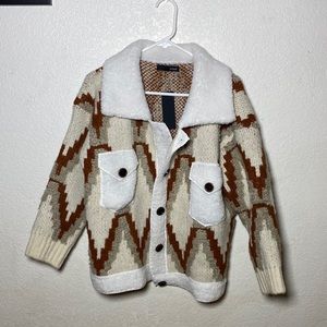 New Geo Print Knit Teddy Coat Jacket Aztec Button Up Cardigan